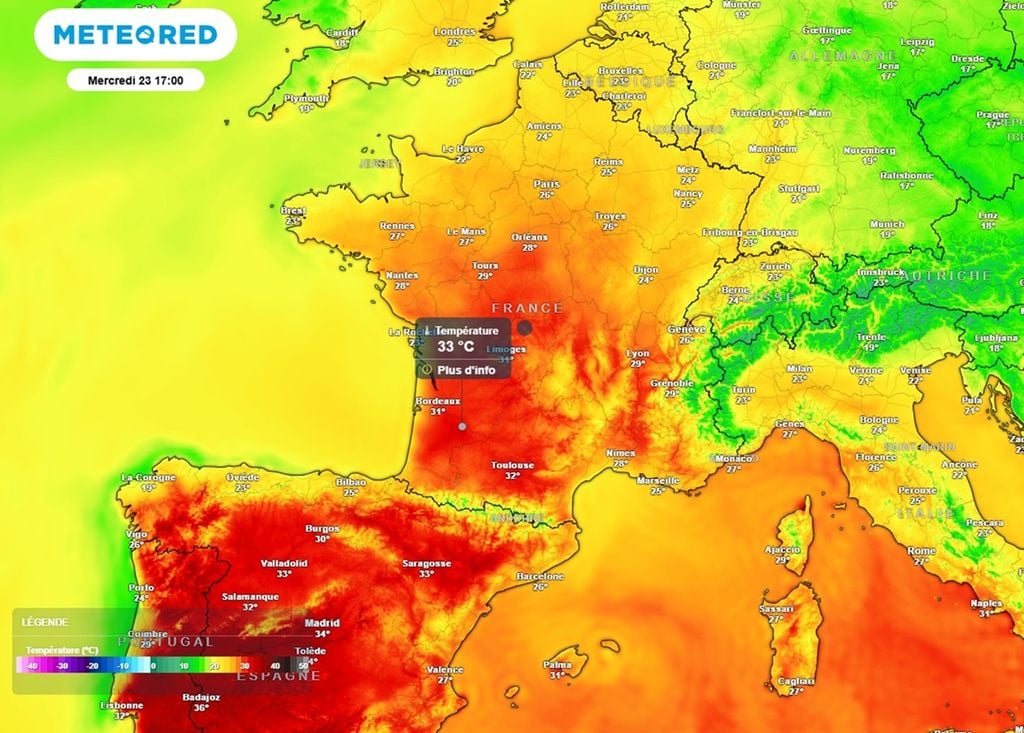 En milieu de semaine prochaine, les 30°C seront souvent dépassés de l'ouest aux régions méditerranéennes. En milieu de semaine prochaine, les 30°C seront souvent dépassés de l'ouest aux régions méditerranéennes.