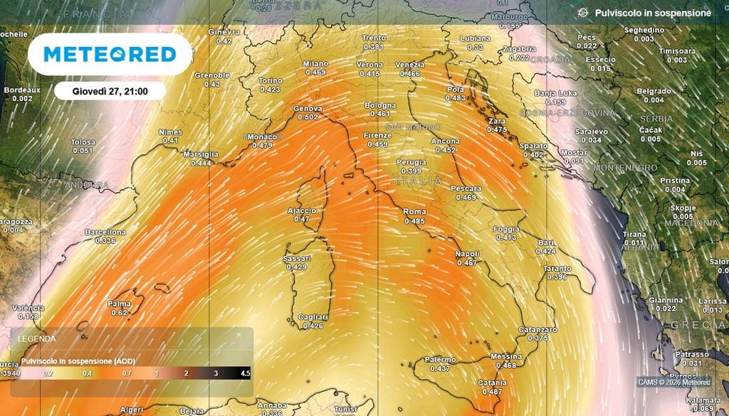 La lingua di polvere sahariana sull'Italia sarà davvero massiccia nella giornata di giovedì 27 agosto.
