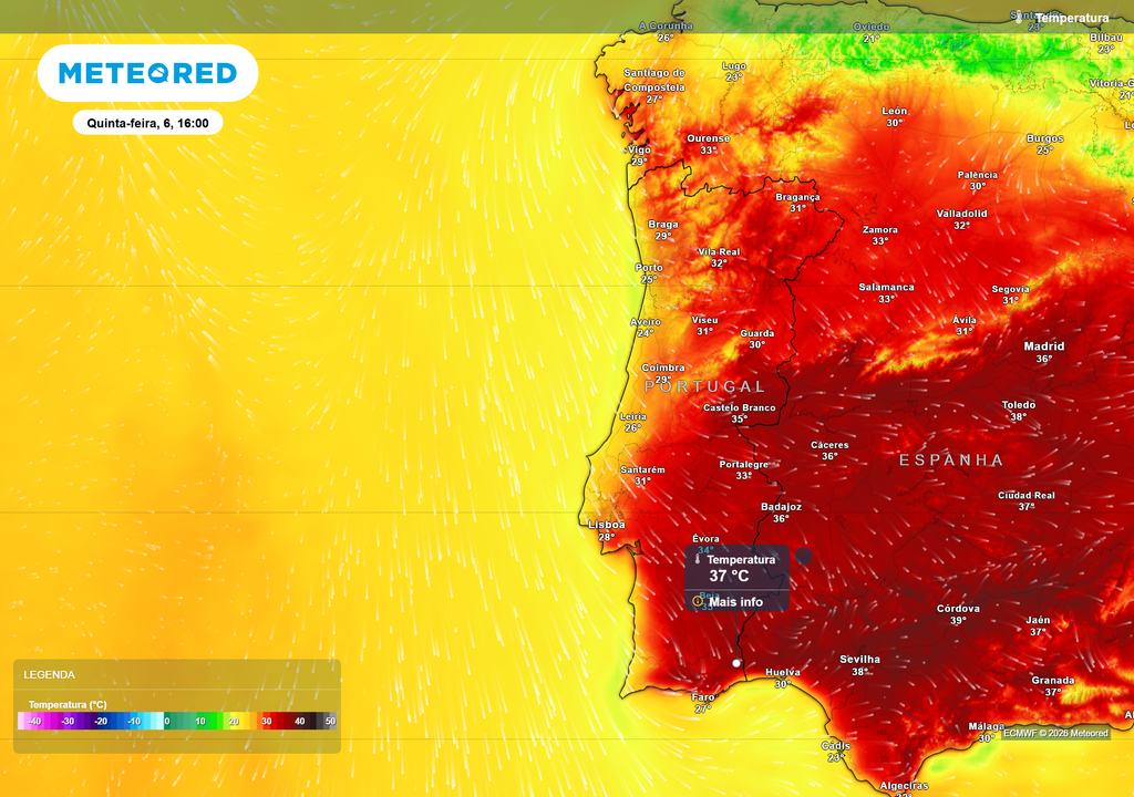 Na quinta-feira (6) já se preveem máximas a poder atingir 37 ou 38 ºC em alguns locais do interior e Sotavento Algarvio.