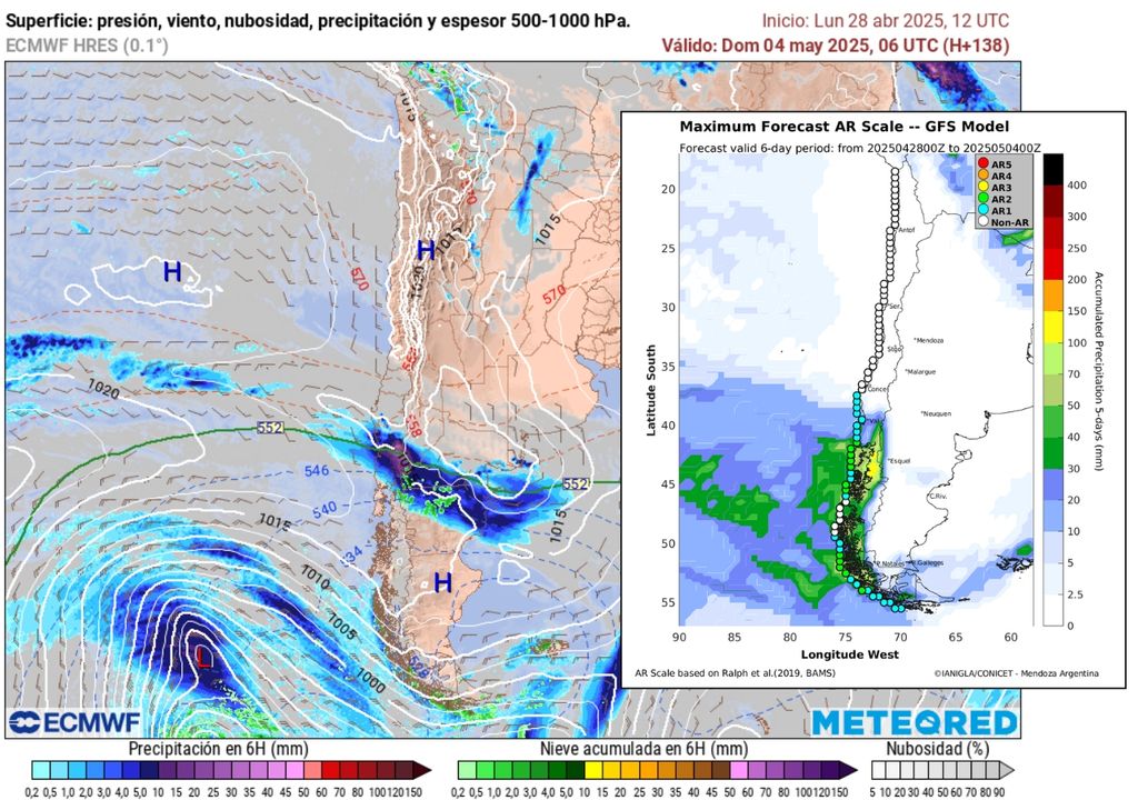 sistema frontal y río atmosférico previsto sistema frontal y río atmosférico previsto