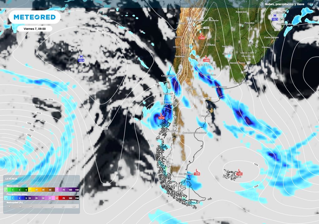 presión, nubes y precipitaciones previstas