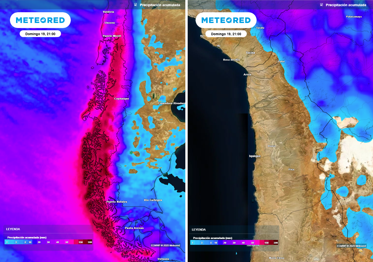 La zona austral recibirá lluvias abundantes, gracias a la llegada de un nuevo río atmosférico. En el norte, las tormentas se pasearán por la zona interior, dejando chubascos.