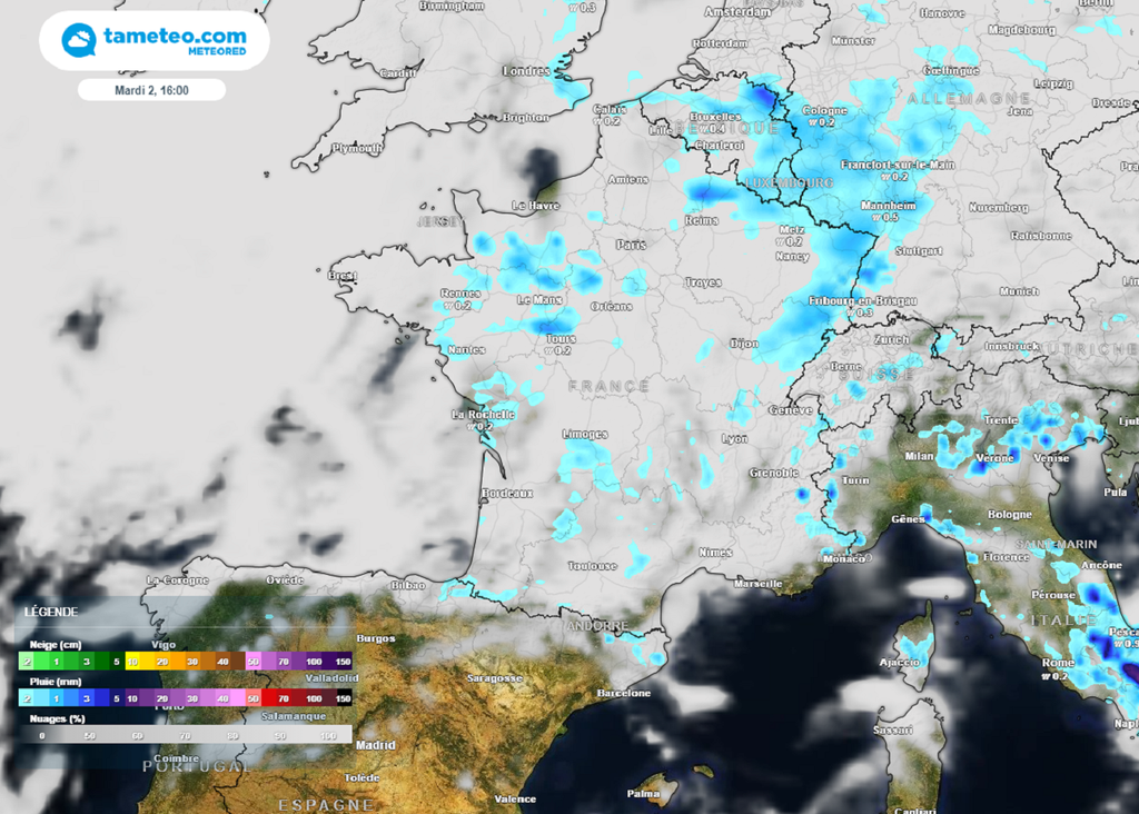 Des averses généralement de faible intensité circuleront sur les 3/4 du pays mardi.