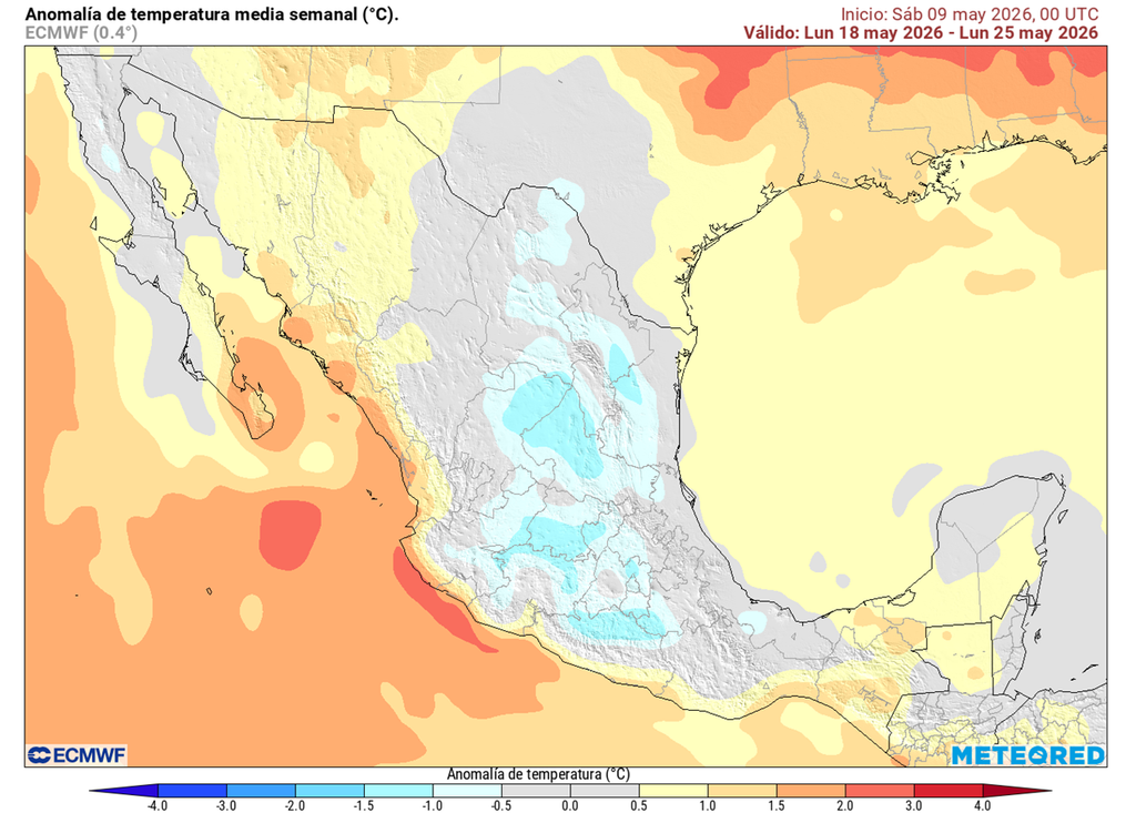 Anomalía de temperaturas en grados Celsius Se sentirá calor, pero de menor intensidad ayudado por las lluvias: lo más caluroso sería en costas y especialmente región del Pacífico, estando más fresco el Altiplano.