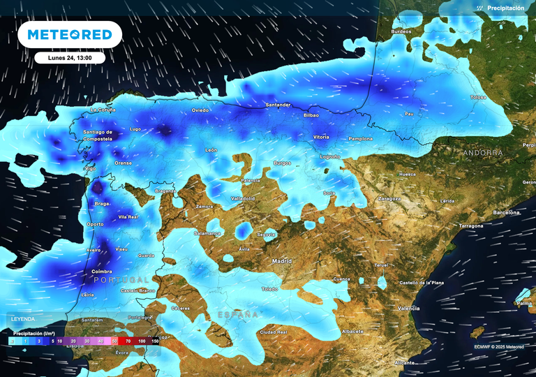 Entre el domingo y el lunes las lluvias atlánticas llegarán a España en estampida