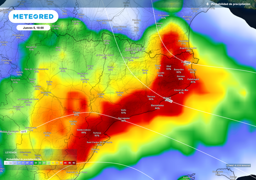 Entre el jueves y el domingo caer&aacute;n m&aacute;s de 100 l/m2 en 2 provincias de Catalu&ntilde;a
