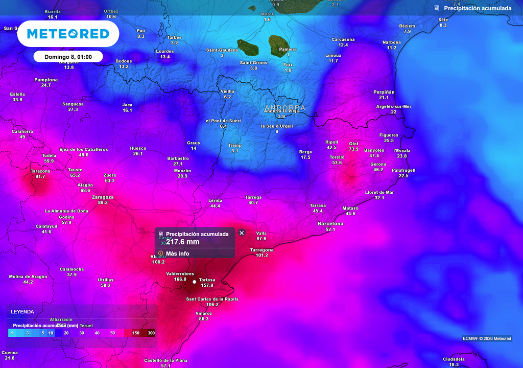 Las últimas salidas del Modelo Europeo apuntan a acumulados superiores a los 200 l/m2.