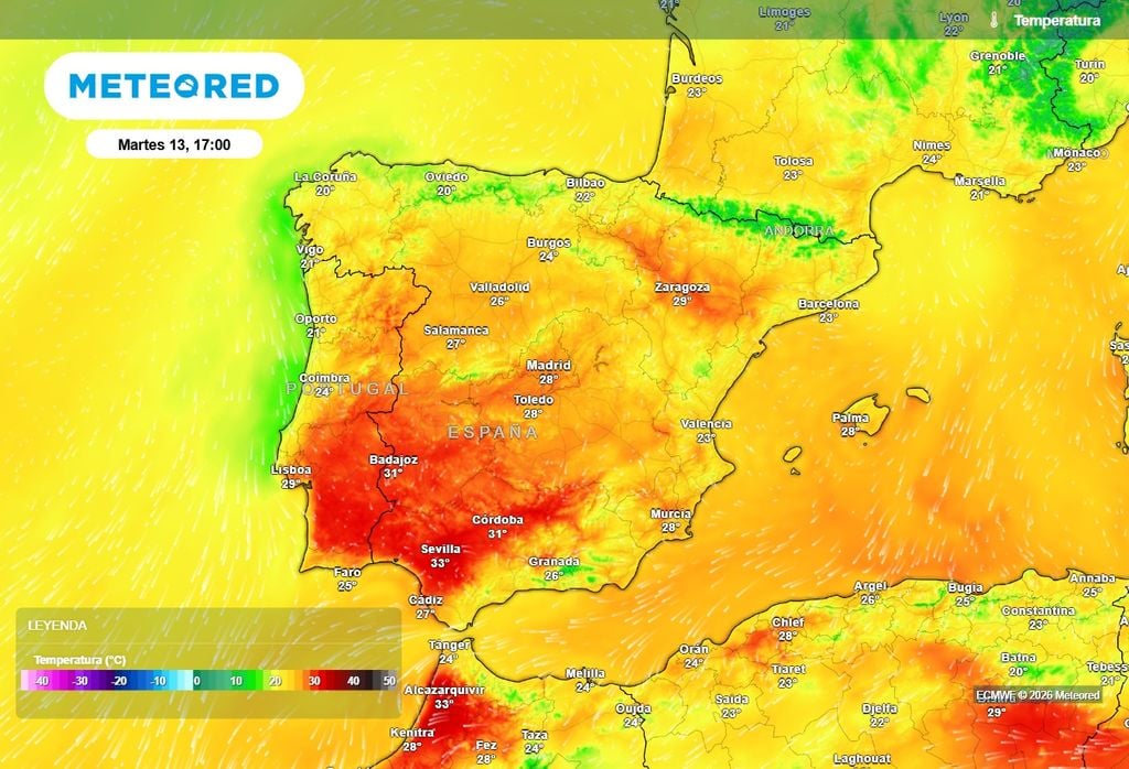 En las vegas del Guadiana y el valle del Guadalquivir podrían superar los 31-32 ºC en las horas centrales.