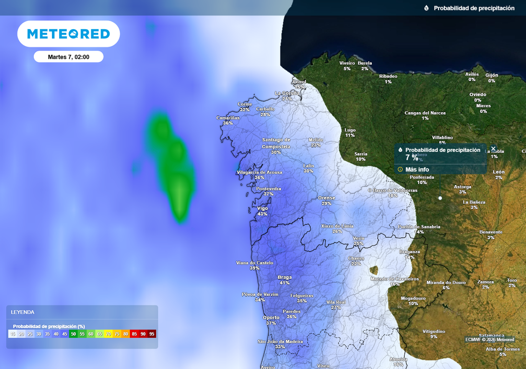 Las primeras bandas de lluvias asociadas a la vaguada llegarán al noroeste peninsular a últimas horas del lunes.