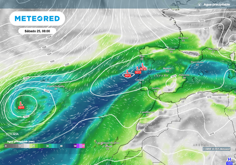 Entre el miércoles y el domingo un río de humedad quedará sobre España alimentando los frentes de lluvia