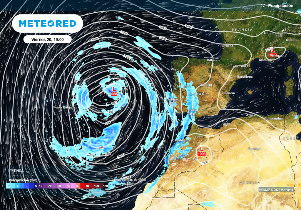 La borrasca, que se situará frente al oeste peninsular, presentará varios centros secundarios y apenas podrá avanzar hacia el este por la dorsal anticiclónica.