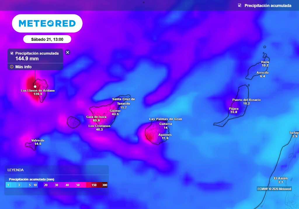 Esta semana los mayores acumulados de lluvia de España probablemente se concentrarán en Canarias.