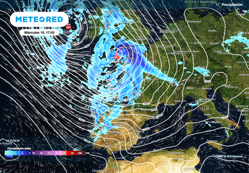 Entre el mi&eacute;rcoles y el jueves una borrasca dejar&aacute; lluvias, nieve y vientos fuertes en estas zonas de Espa&ntilde;a