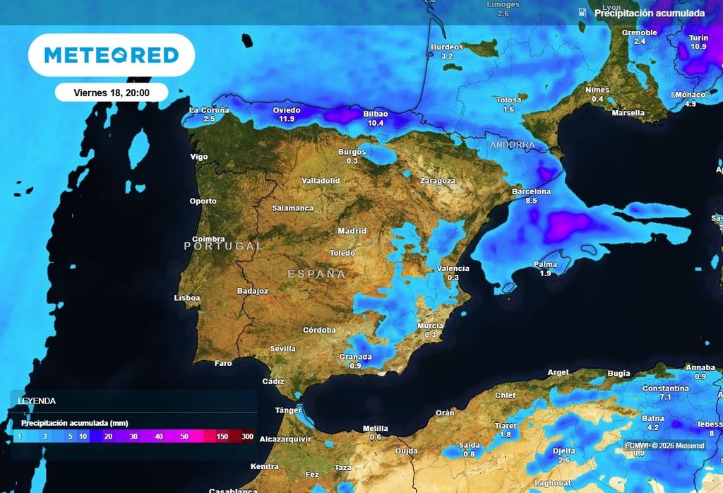 El martes habrá lluvias de carácter orográfico en la vertiente cantábrica, y entre el miércoles y el jueves los chubascos afectarán al este y Baleares..