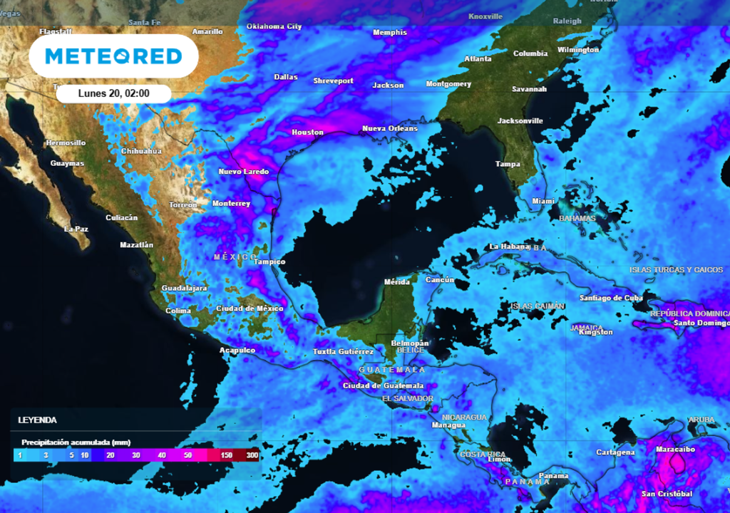 Pronóstico de lluvia acumulada para este fin de semana en México.