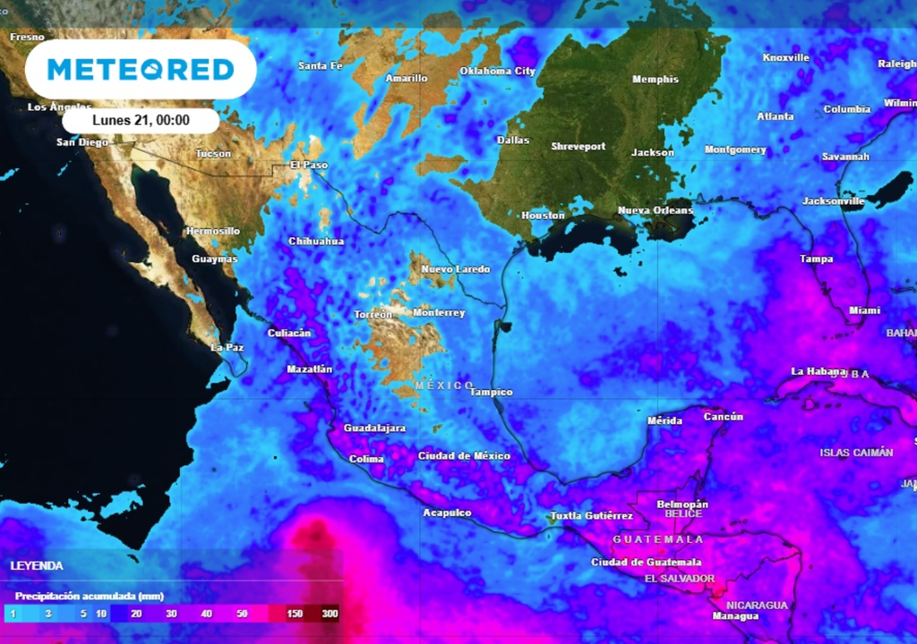 Lluvias Pronóstico de lluvia acumulada para este fin de semana en México.