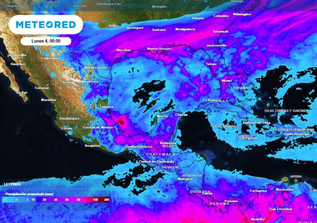 Pronóstico de lluvia acumulada para este sábado y domingo en México.