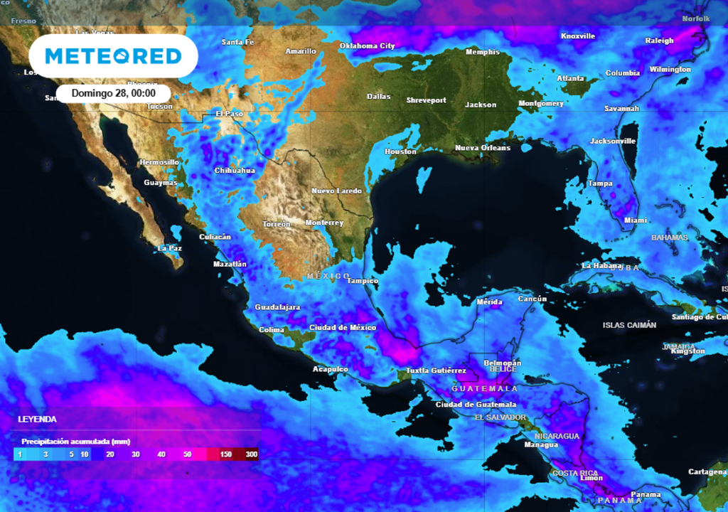 Pronóstico de lluvia acumulada para este fin de semana en México.