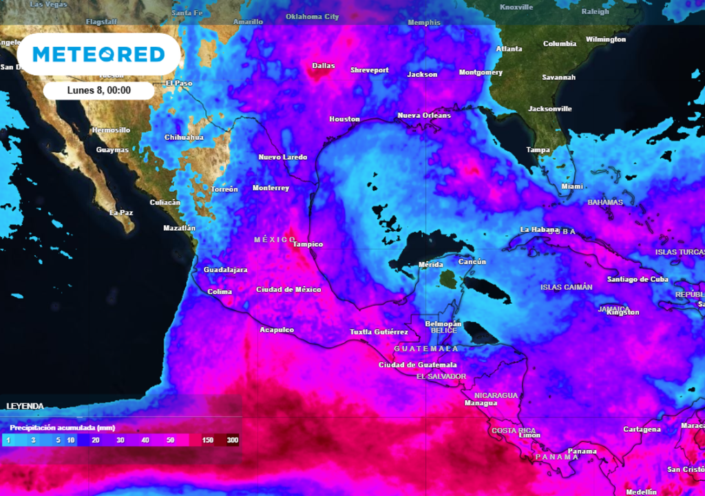 Pronóstico de lluvia acumulada para este fin de semana en México.