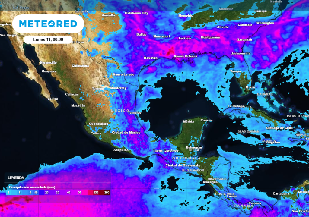 Pronóstico de lluvia acumulada para este fin de seman en México.