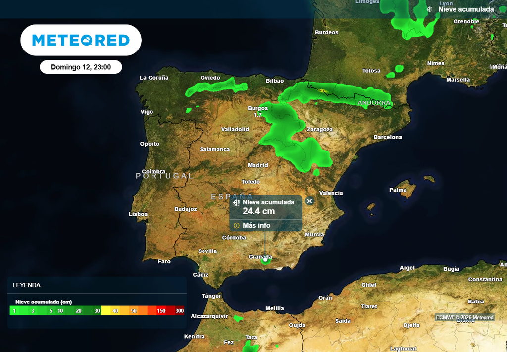 Las nevadas serán de cierta entidad en el tercio norte y Sierra Nevada en la recta final de la semana.