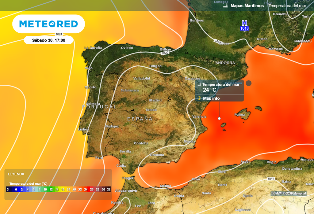 Las temperaturas anormalmente altas en las aguas del Mediterráneo y del Cantábrico podrían aportar un plus de energía para las futuras tormentas.