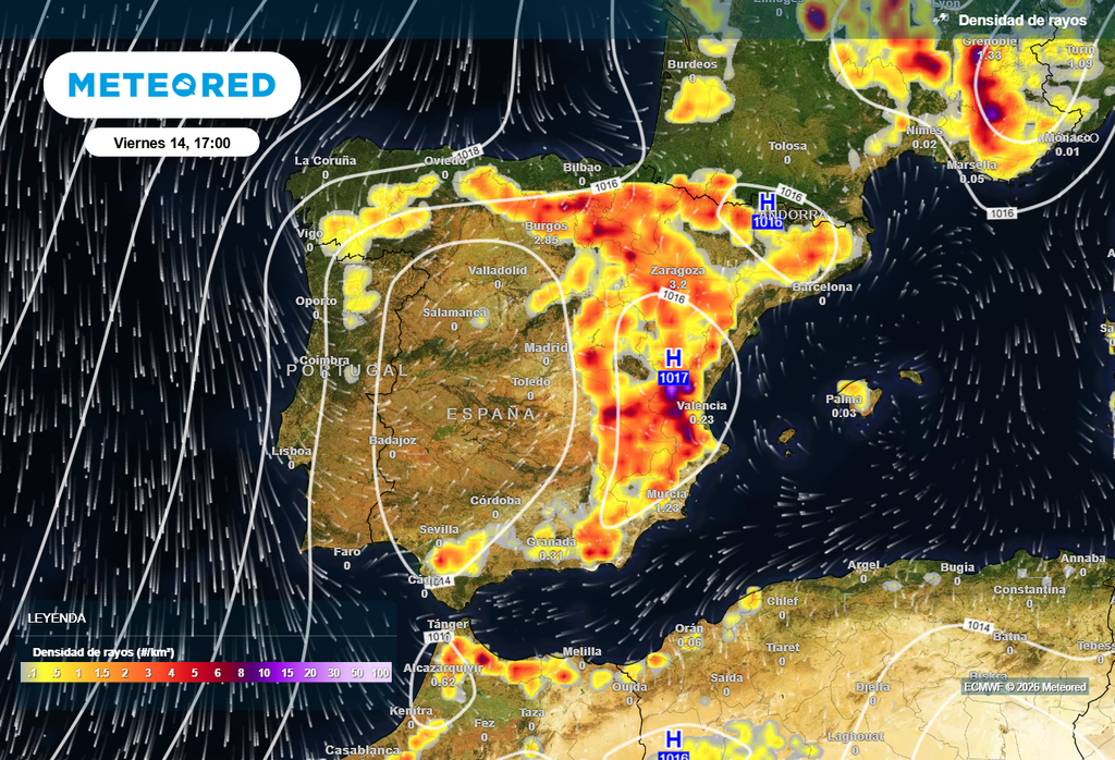 Ya el viernes las tormentas afectarán a muchas zonas de la Península, según el modelo europeo, pudiendo ser intensas en varias comunidades.