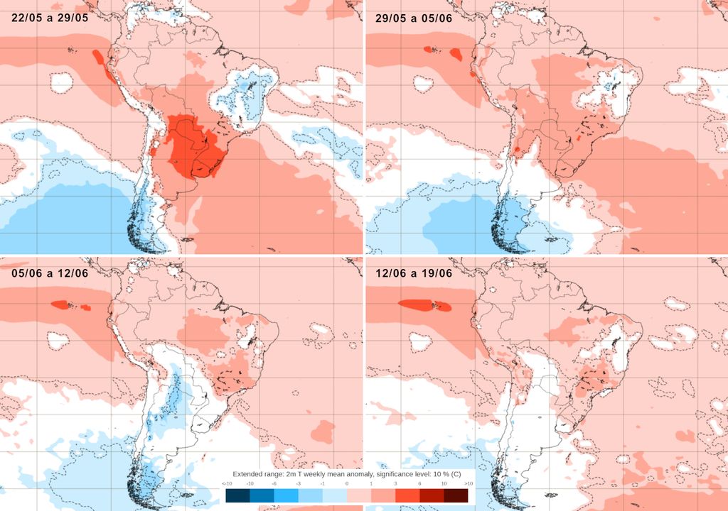 Previsão de anomalia de temperatura para as próximas quatro semanas