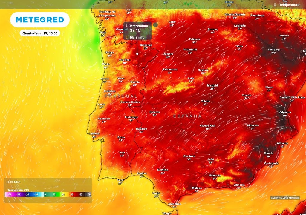Na quarta-feira, dia 19 de agosto, espera-se uma descida acentuada das temperaturas.