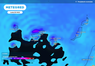 Entre hoy y el domingo podr&iacute;an caer m&aacute;s de 30 l/m2 en estas zonas de Canarias