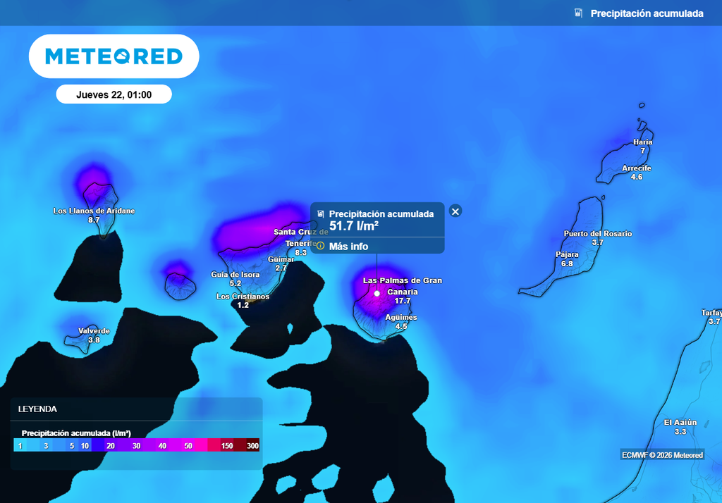 Los acumulados más significativos se darán en La Palma, Tenerife y Gran Canaria