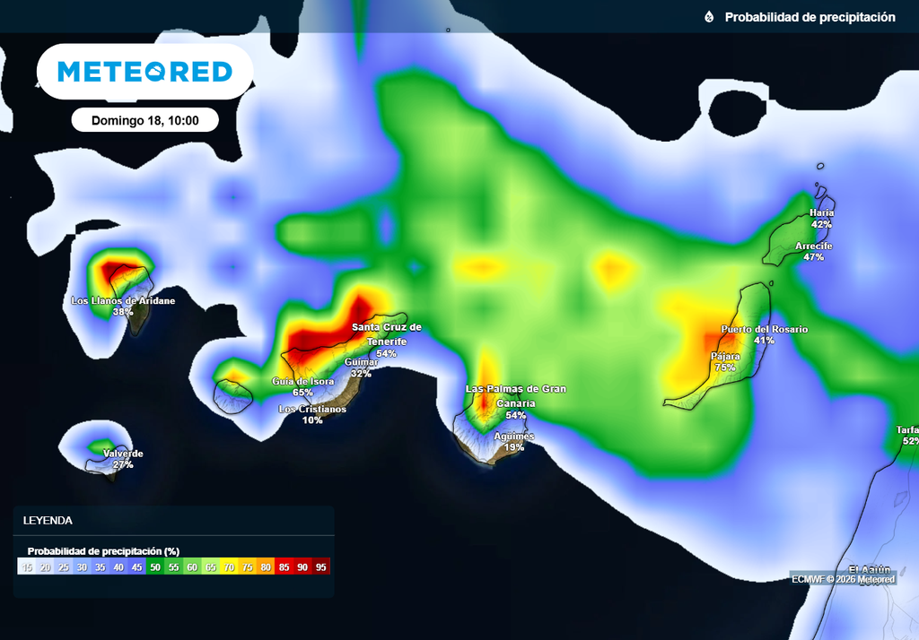 Las precipitaciones serán más abundantes y cuantiosas en el norte de las islas más montañosas.