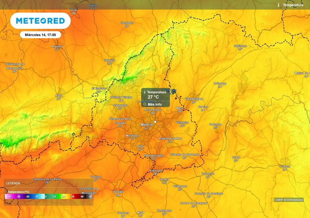 Seguirá el calor en Madrid hasta el próximo viernes inclusive, con temperaturas máximas de 27 ºC.