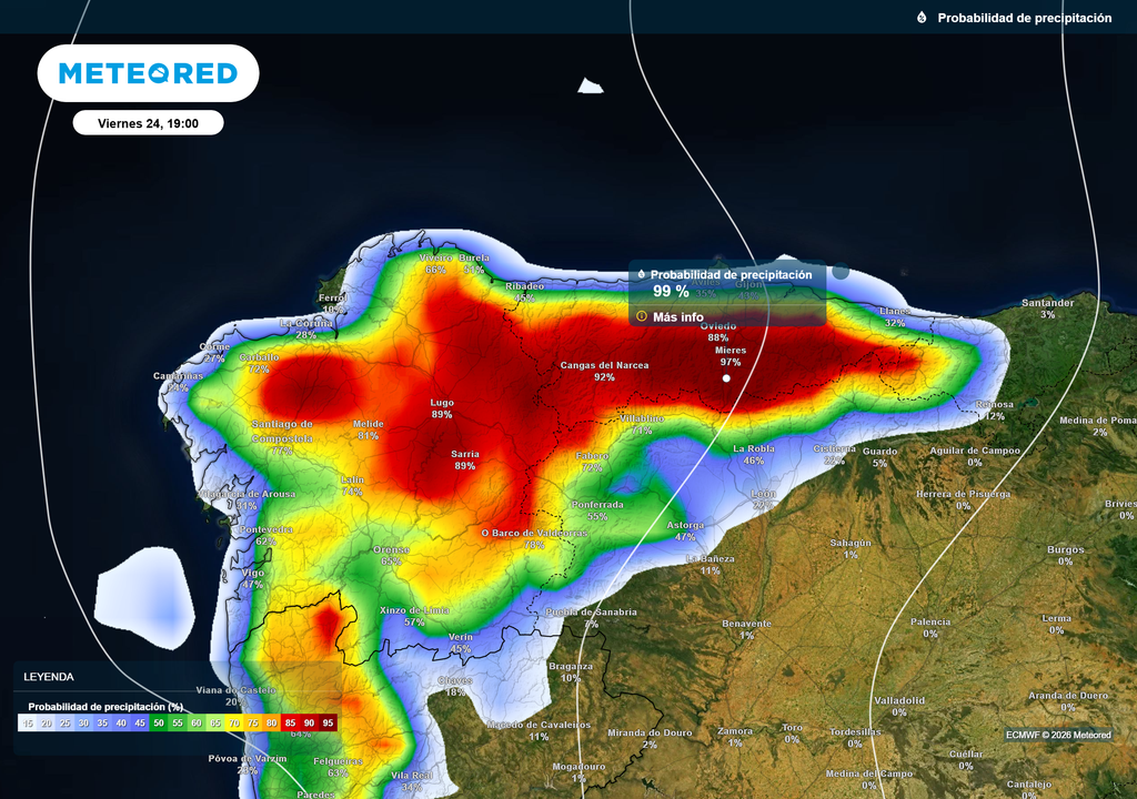 Las precipitaciones se extenderán por todo el extremo noroeste peninsular.
