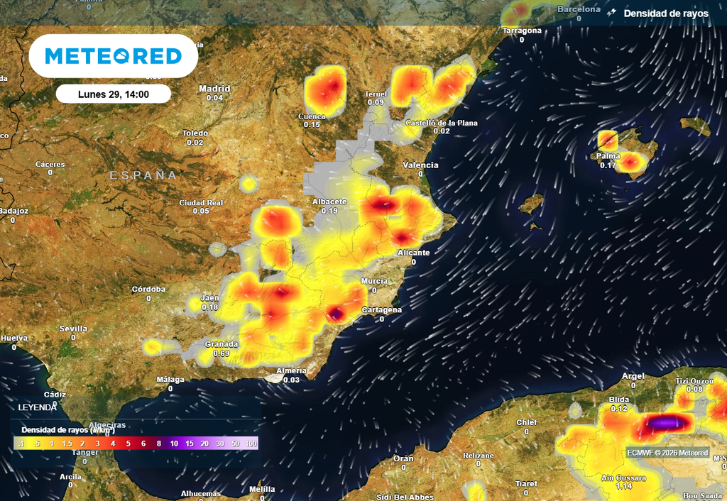 La actividad eléctrica se concentrará esta tarde en el este y sureste de la Península.