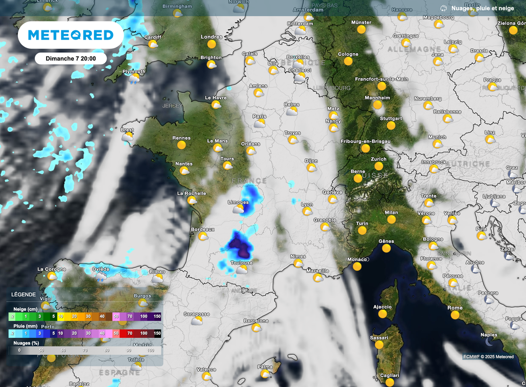 Orages qui prendront place dans le sud-ouest dès la fin d'après-midi et soirée de dimanche.