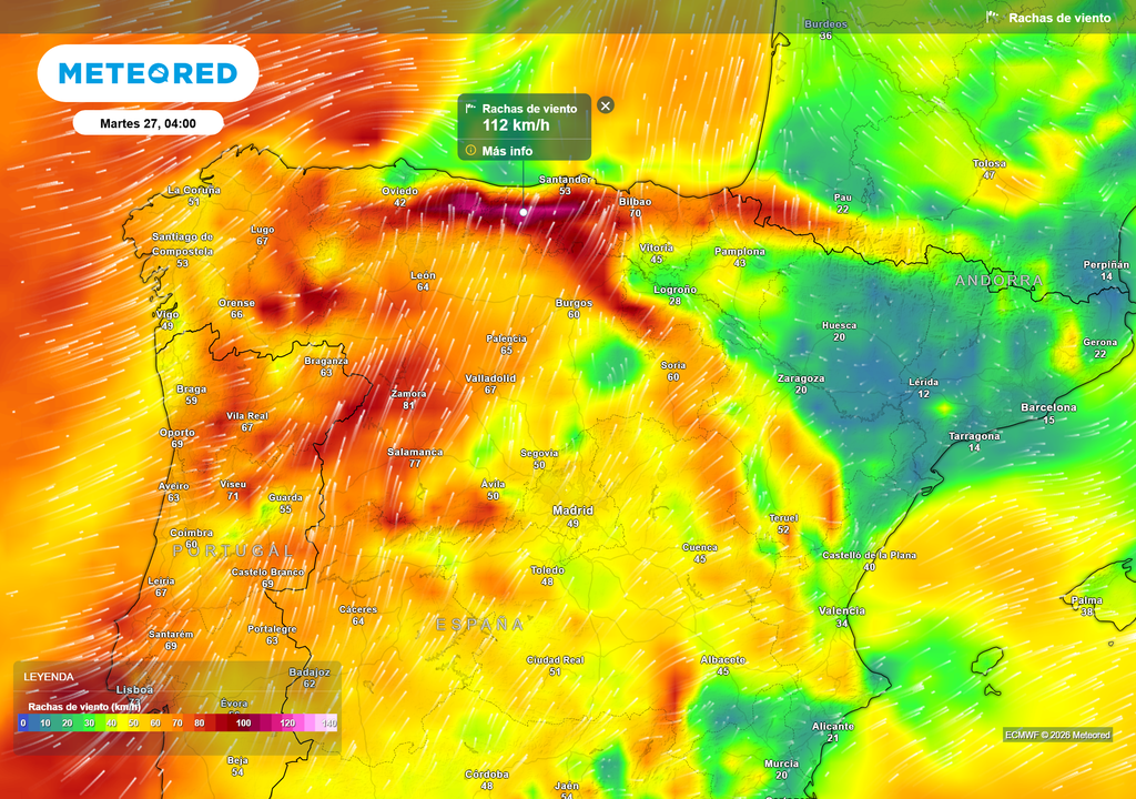 La madrugada del martes estará marcada por las fuertes rachas de viento.