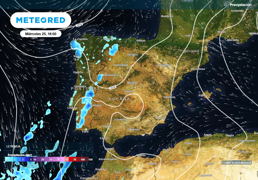 El modelo europeo ha rebajado las zonas afectadas por el frente que llegará mañana al oeste peninsular.