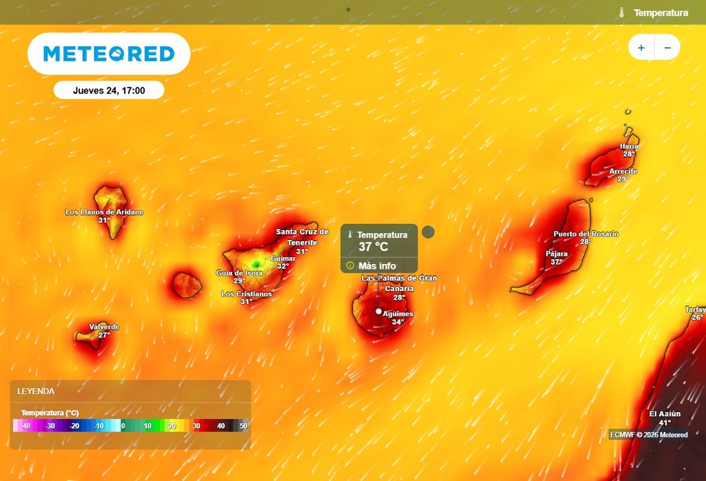 Entre mañana miércoles y el viernes se podrán alcanzar los 37 ºC de máxima en algunos lugares de Canarias. La isla de Fuerteventura, Lanzarote y el sur de Gran Canaria están en el punto de mira.