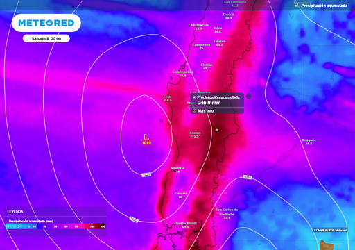 Entre martes y s&aacute;bado 08 caer&iacute;an 200 mm de lluvia en Chile centro-sur: se aproximan 3 sistemas frontales esta semana