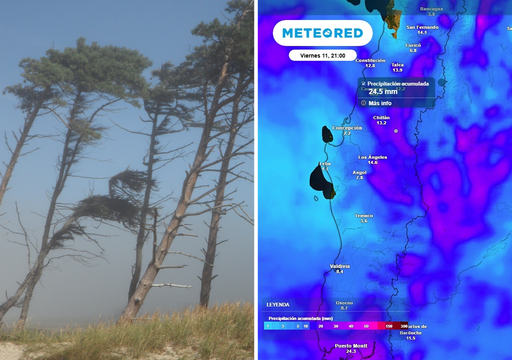 Entre martes y s&aacute;bado se pronostica 20 mm de lluvia, helada matinal y viento Puelche de 80 km/h en Chile centro-sur