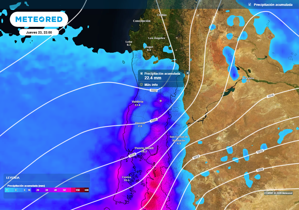 Las lluvias serán intensas en las regiones de La Araucanía y Los Ríos.