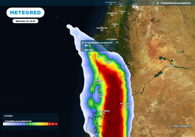 Entre martes y viernes 24 la lluvia se desatar&aacute; en estas regiones de Chile centro-sur: acumular&iacute;an unos 20 mm