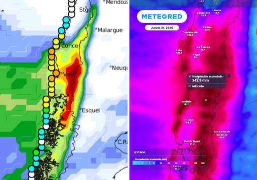 Entre mi&eacute;rcoles y jueves prev&eacute;n sobre 150 mm de lluvia: r&iacute;o atmosf&eacute;rico se acerca con categor&iacute;a 4 a Chile centro-sur