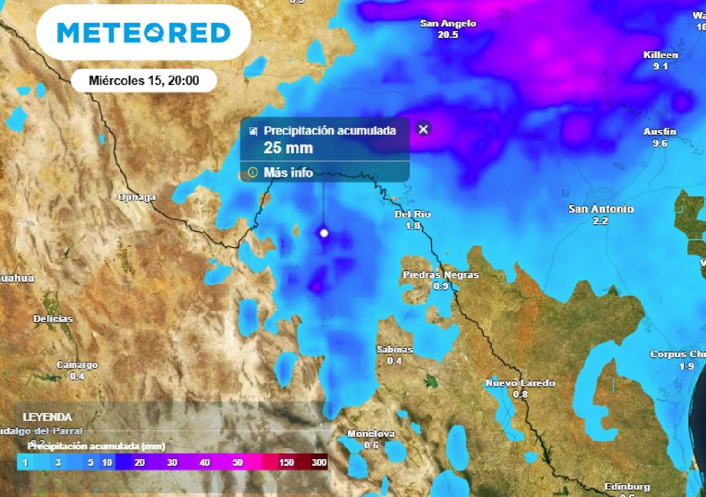 Los principales acumulados de precipitación se concentrarán en estado de Coahuila.