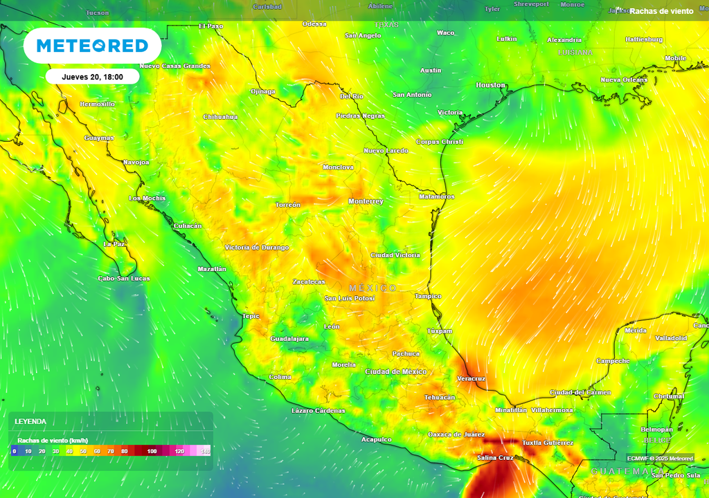 Pronóstico de ráfagas de viento en km/h