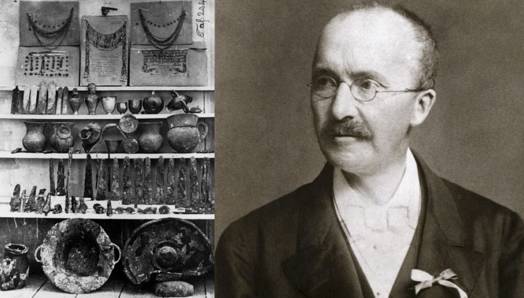 Tesouro descoberto em Hisarlik e fotografia de Heinrich Schliemann / Crédito: Getty Images Tesouro descoberto em Hisarlik e fotografia de Heinrich Schliemann. Crédito: Getty Images