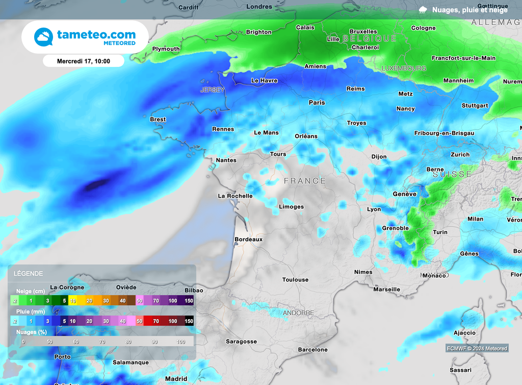 Neige jusqu'en plaine possible mercredi en France.