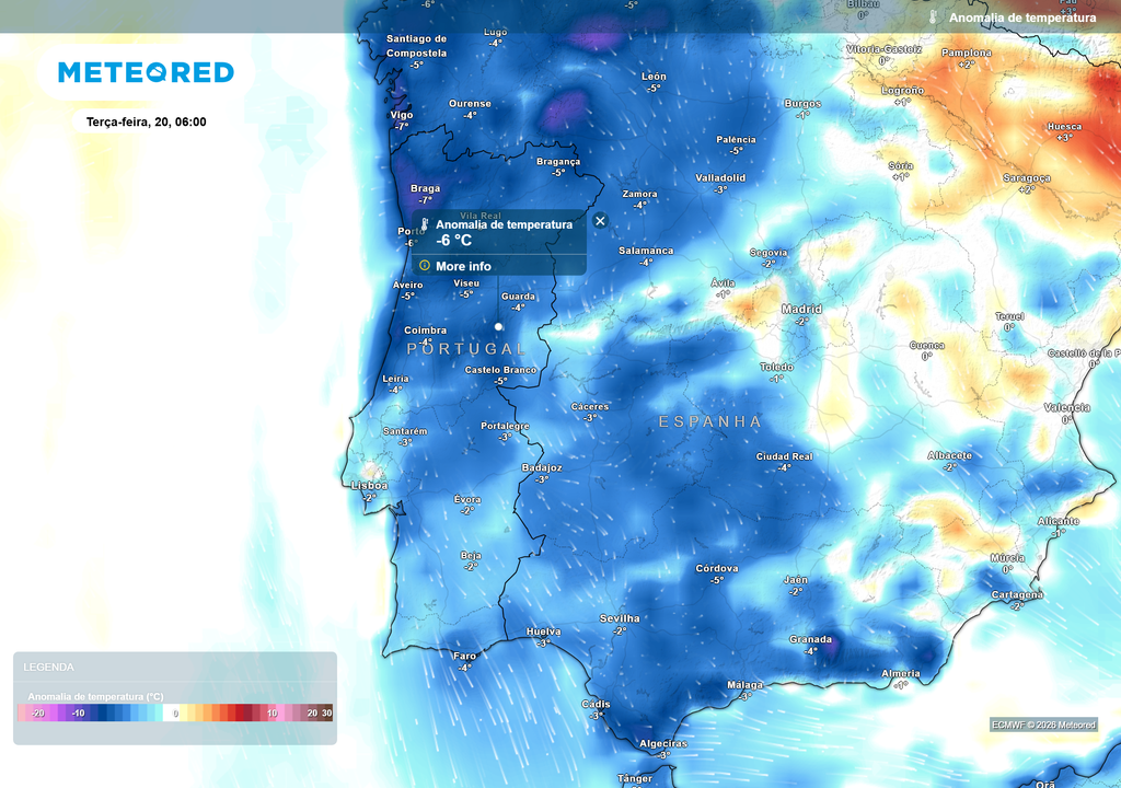 A madrugada de terça-feira poderá ser uma das mais frias dos próximos dias, podendo os valores negativos chegarem próximos ao litoral Norte.