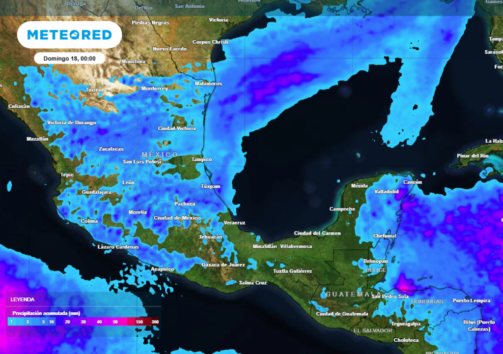 Pronóstico de lluvia acumulada para los próximos días en México.